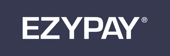 White Ezypay logo blue background