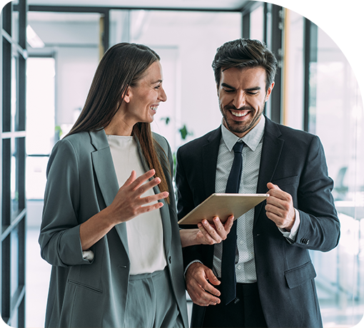 Happy customer viewing a tablet