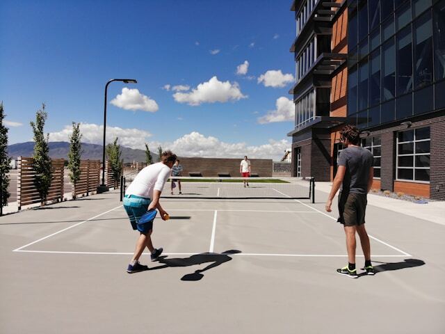 Coworkers playing pickleball