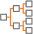 An orange hierarchical diagram on a black background shows branching squares, suggesting a flowchart or organizational structure.
