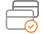 Icon of two overlapping credit cards with a checkmark in an orange circle on the bottom right, set against a black background, indicating approval.